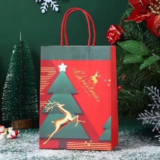Cusotm Wholesale Pattern Design Christmas Bottle Paper Pouch Luxury Tote Packaging Wine Gift Bags