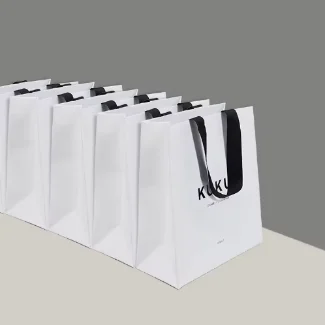 Custom Luxury Gold Foil Matte Embossed Laminated Paper Bag Logo Large Medium White Gift Sturdy Paper Clothing Store Shopping Bag