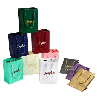 Custom Luxury Small Recycled Art Paper Bags Ribbon Handle Logo Printing For Mini Jewelry Boxes Packaging Wholesale Gift Craft