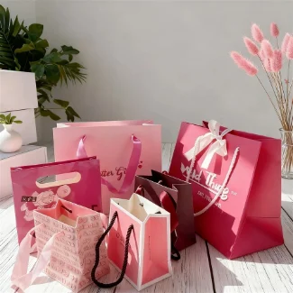 JL Custom Logo Printed Recyclable Coated Paper Luxury Gift Shopping Bag With Ribbon Handle For Clothing & Jewelry Packaging