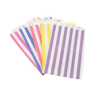 Mixed Colours & White Stripe Striped Kraft Paper Recyclable Screen Printed Sweet Party Bags-7" X 9" For Candy And Sweet