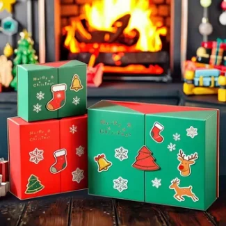 Recycled Christmas Coated Paper Gift Box Set Empty Favor Box With Embossing For Candy Tree Ornaments Money Holder Christmas Eve